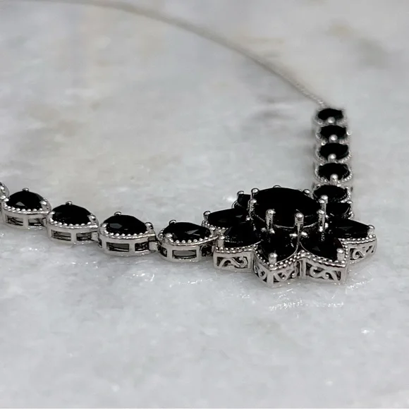 Californian Black Jade Sterling Silver Floral Necklace